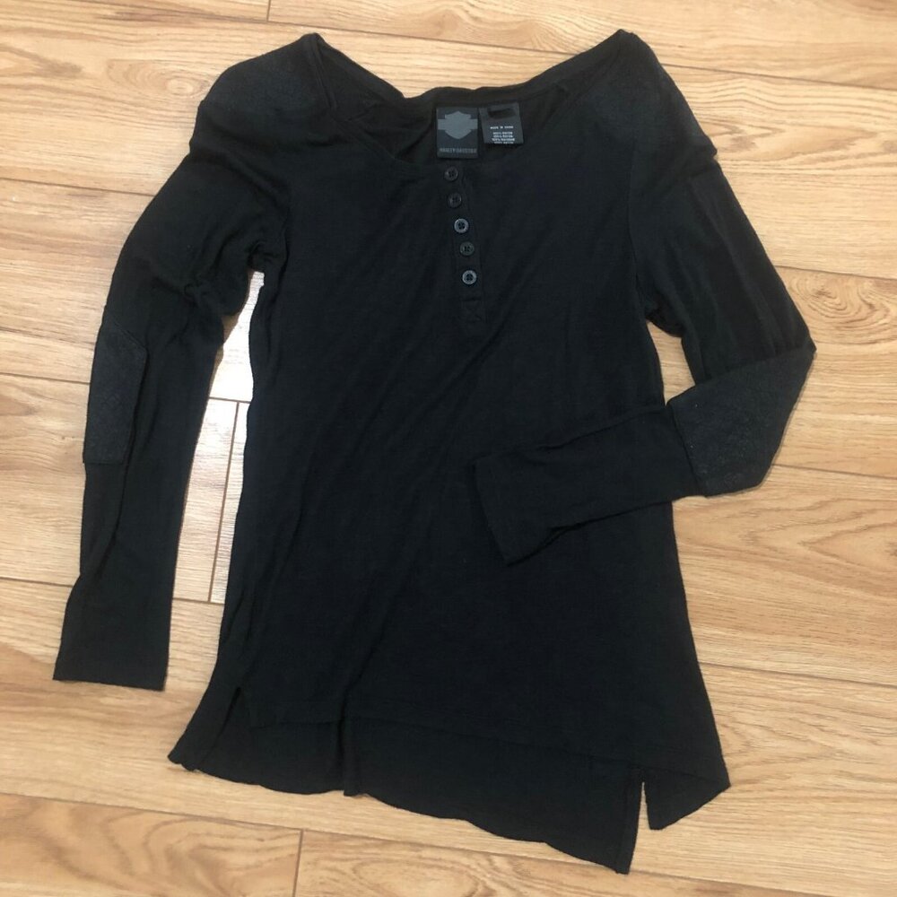 Harley Davidson Asymmetrical Button Down Shirt Women's XS Long Sleeve Black
